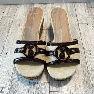Tommy Bahama Women's Pineapple One Strap Slide Cork Wedge Sandals Size 7B